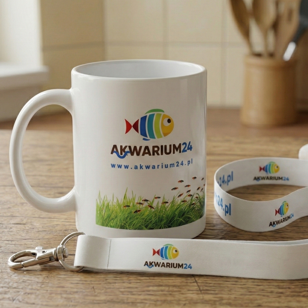 Zestaw Akwarium24 - kubek ceramiczny + smycz firmowa z logo